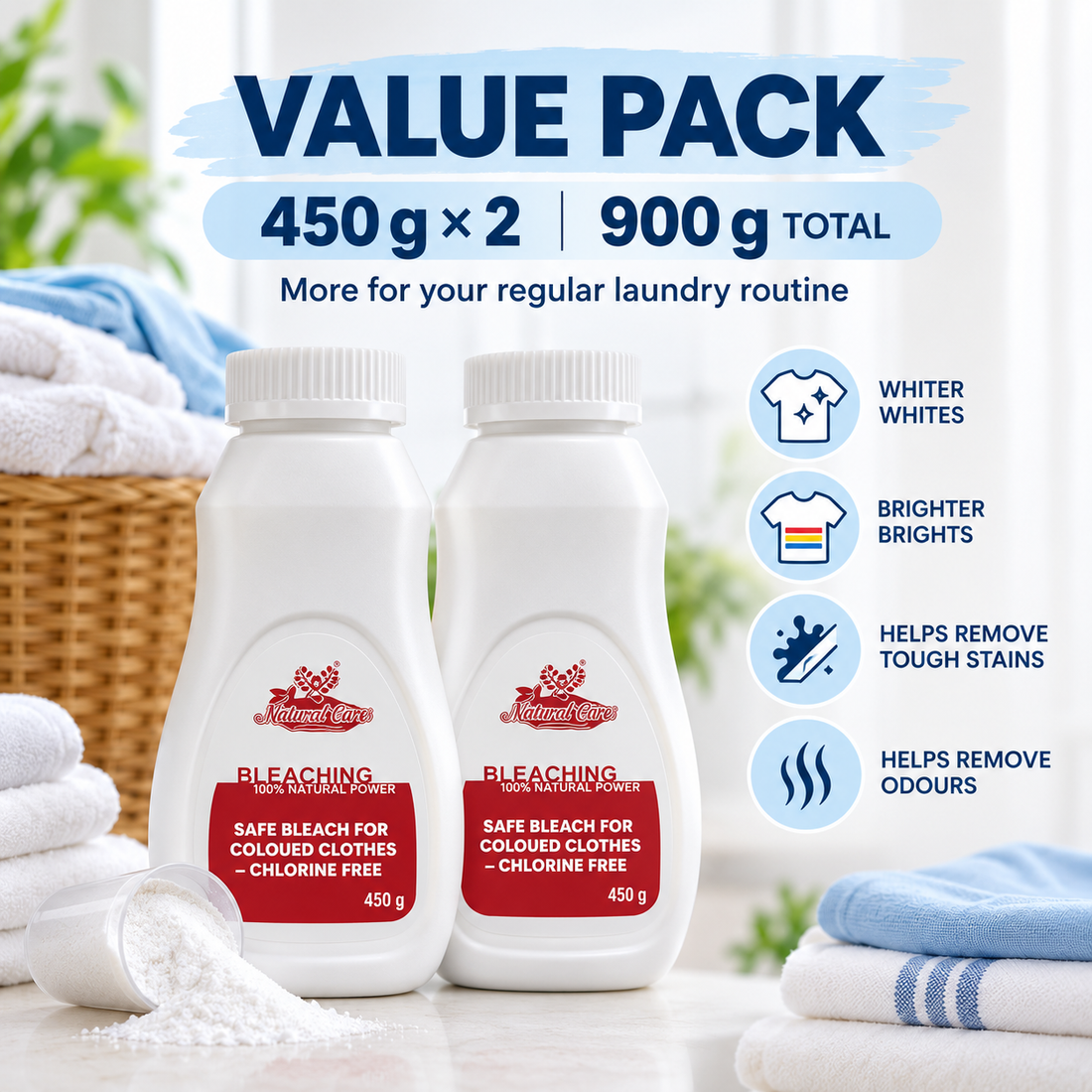 Natural Care Oxygen Bleach (Oxy Bleach) Powder for Laundry – 450 g