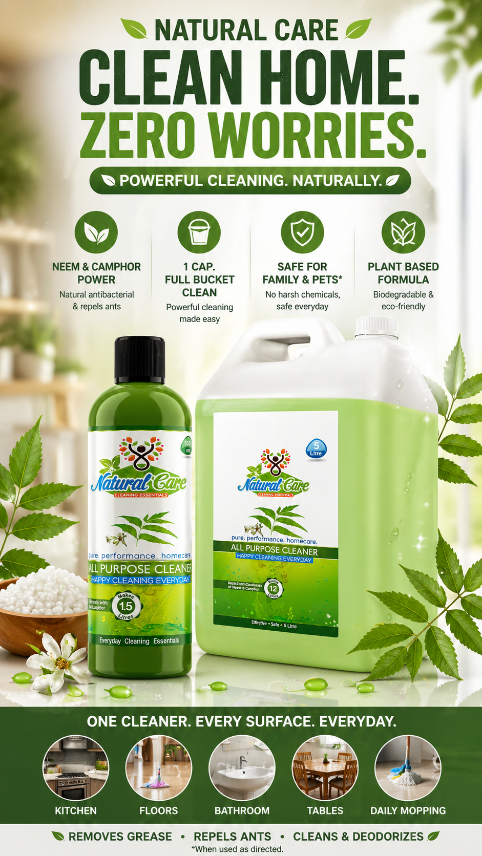 Neem & Camphor Floor Cleaner | Removes Grease & Helps Keep Ants Away