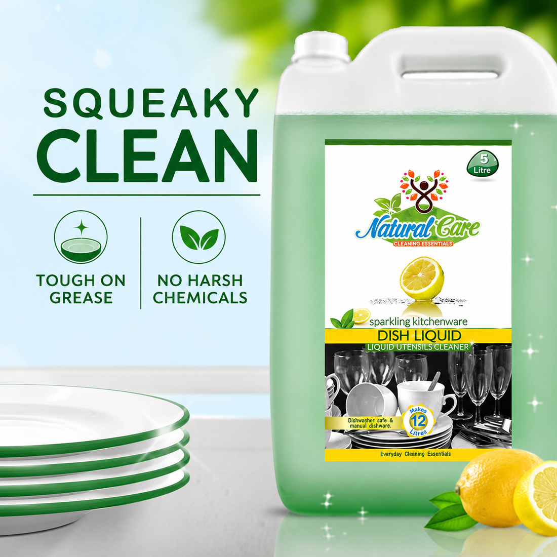 Natural Care Bio-Degradable Dishwash Gel | Lemon Variant | Powerful Degreaser | 5 Litre