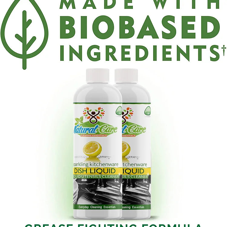 Natural Care Natural Dishwashing Liquid Soap | Plant-Based Dishwash Gel | Sulfate-Free Kitchen Dish Cleaner | Lemon | 500 ml x 2