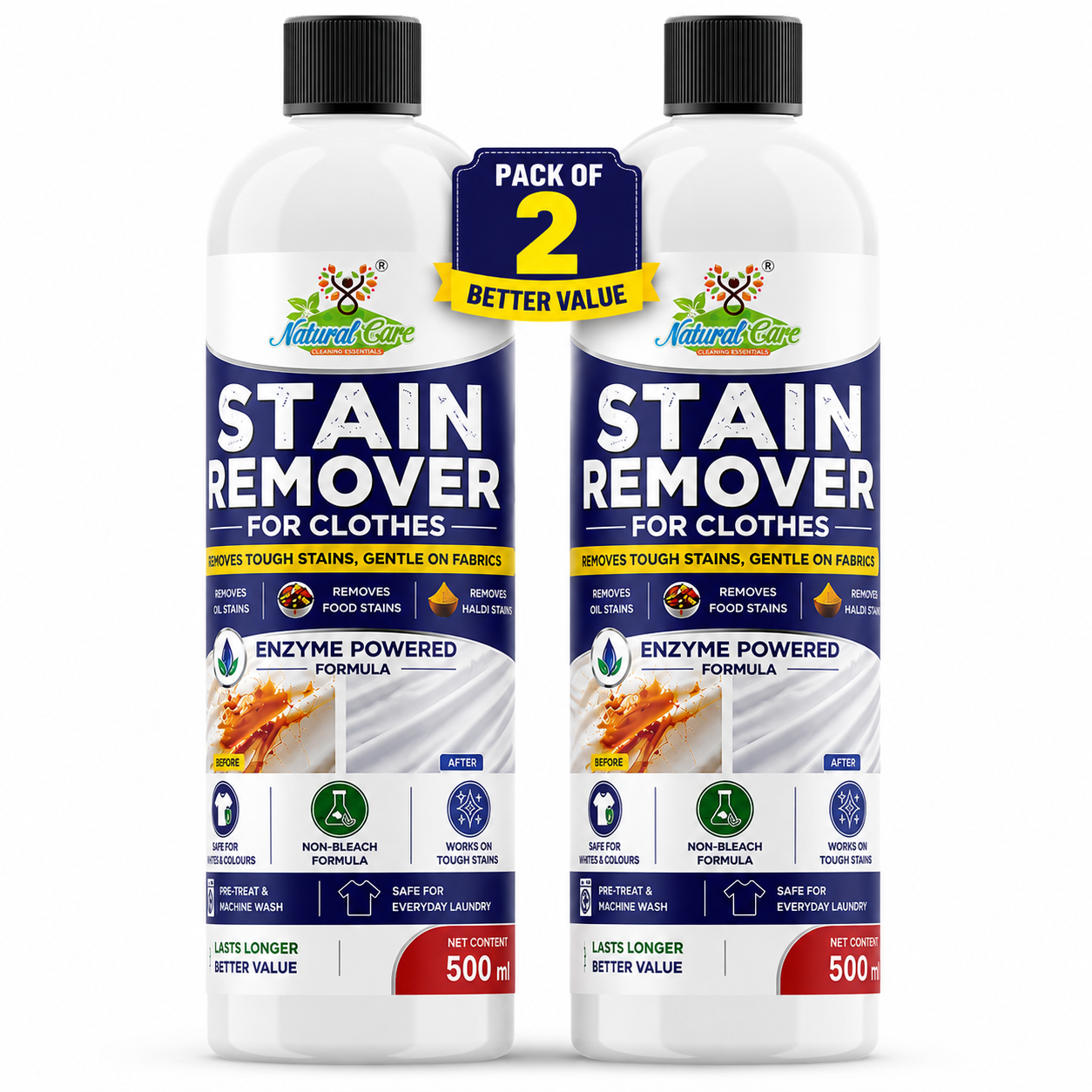Remove Tough Oil & Haldi Stains in 1 Wash | Pre-Treat + Deep Wash System for Indian Homes | 500 ml
