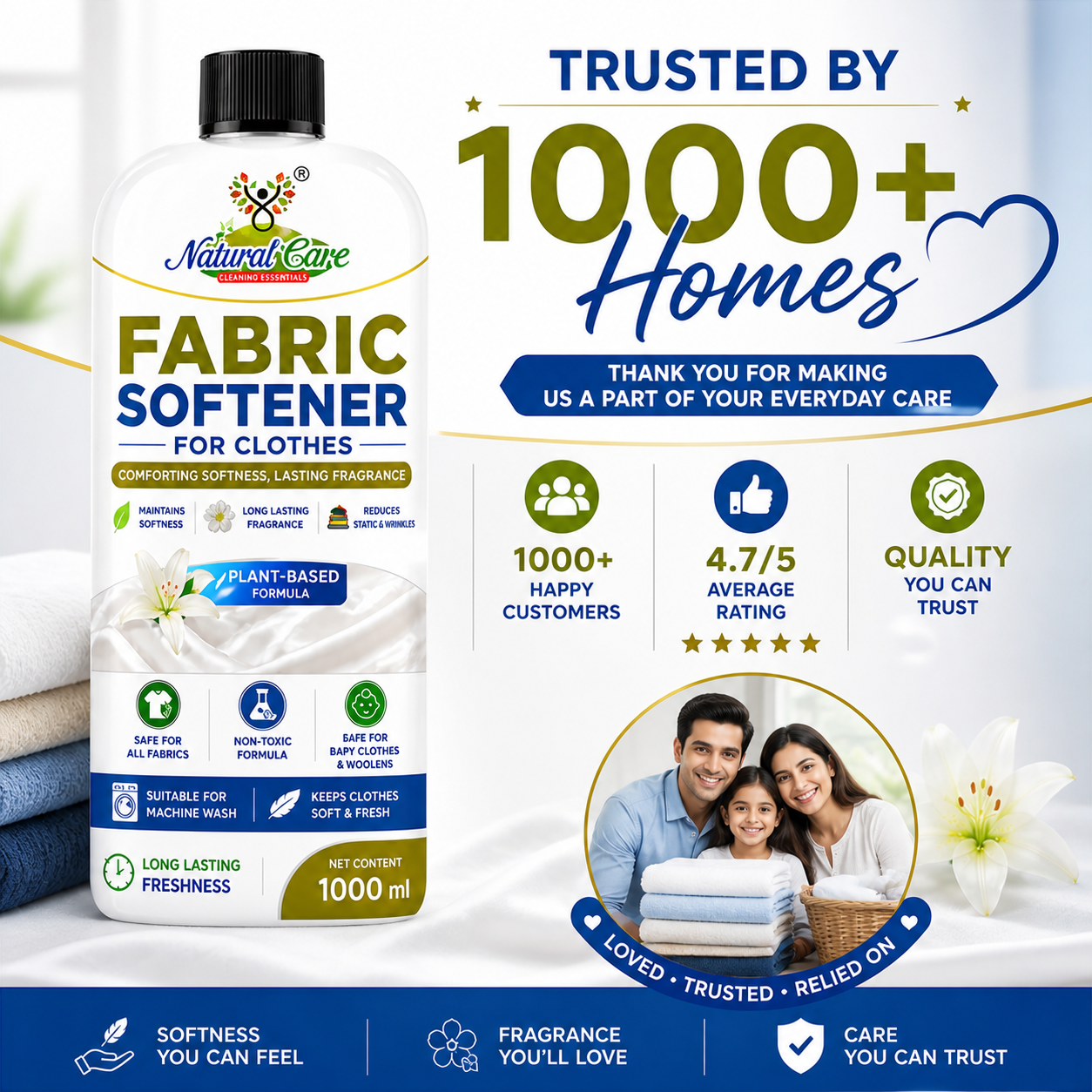 Natural Care Plant-Based Fabric Conditioner & Softener | Eco-Friendly Clothes Softener | 5 Litre