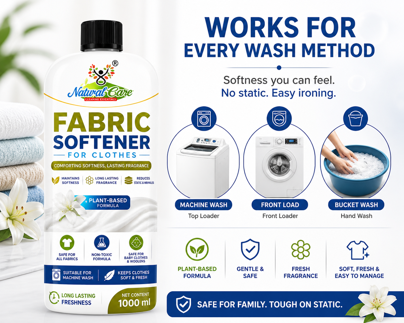 Natural Care Plant-Based Fabric Conditioner & Softener | Eco-Friendly Clothes Softener | 5 Litre